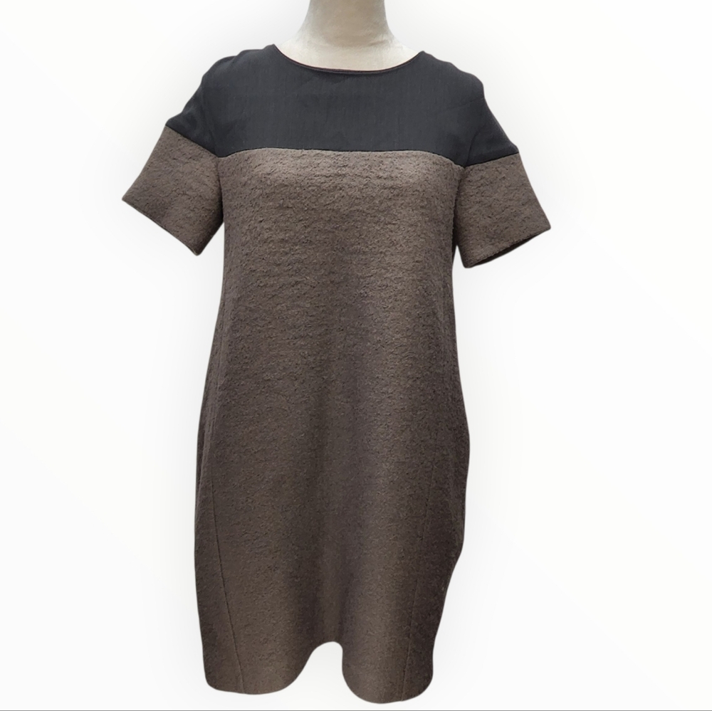 Hache Brown Zip Shift Dress, Virgin Wool, Size (US) Large 8/10 (IT) 44, Pockets